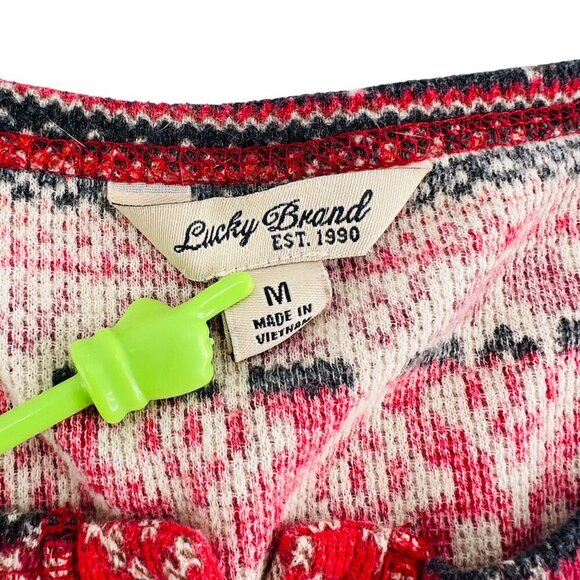 Lucky Brand Womens Long Sleeve Knit Sweater Medium Red & White Pattern - Picture 2 of 5